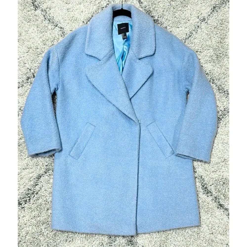 Forever 21 Women’s Powder Blue Oversize Wool Blend Coat Size Large